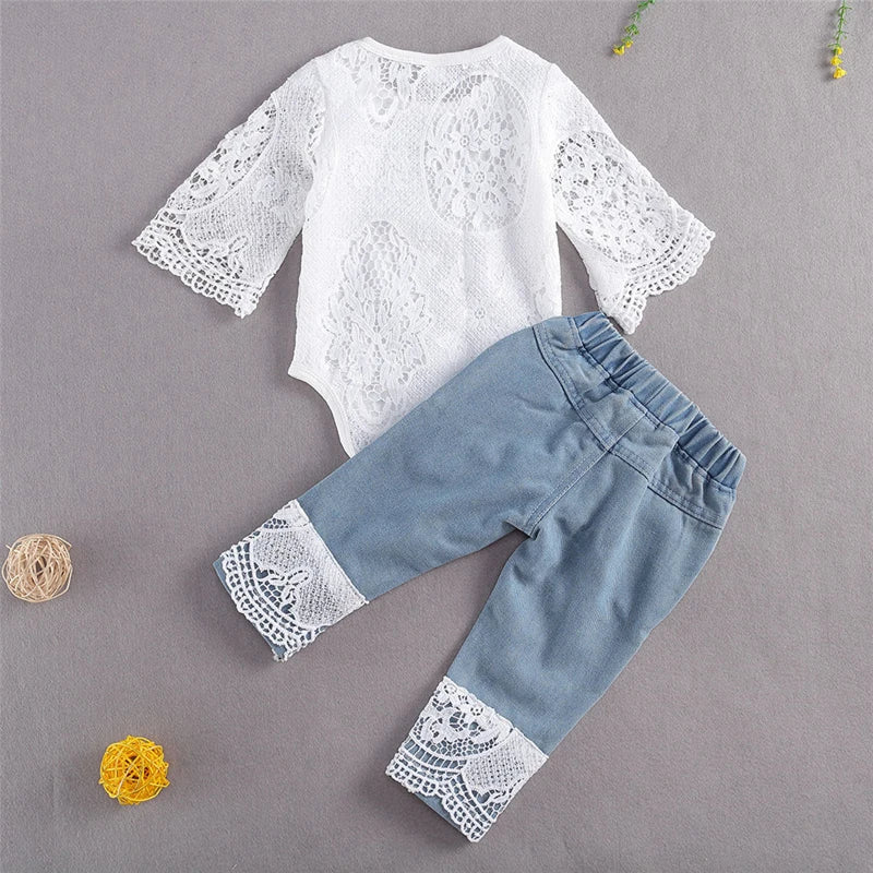 lioraitiin New 0-24M Baby Girls Long Sleeve Lace Romper Suit Triangle