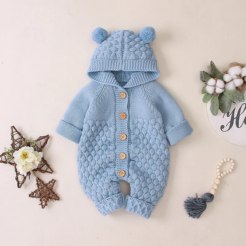 Pudcoco US Stock Baby Warm Rompers Knitting Cotton Soft Hooded 3D