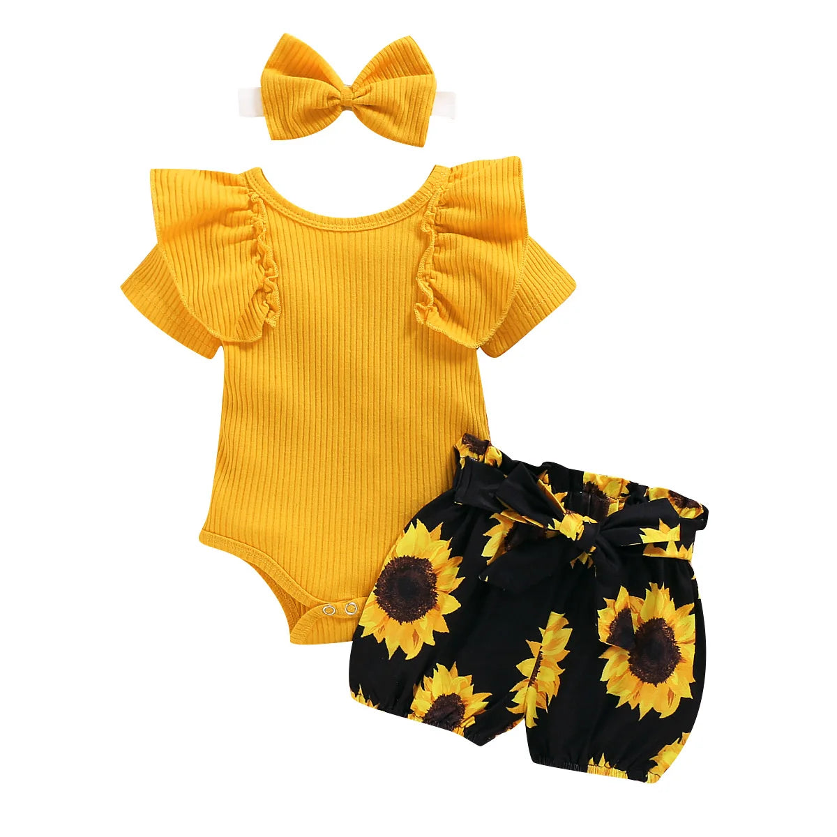 Lioraitiin 0-24M Newborn Infant Baby Girl Set Short Sleeve Yellow