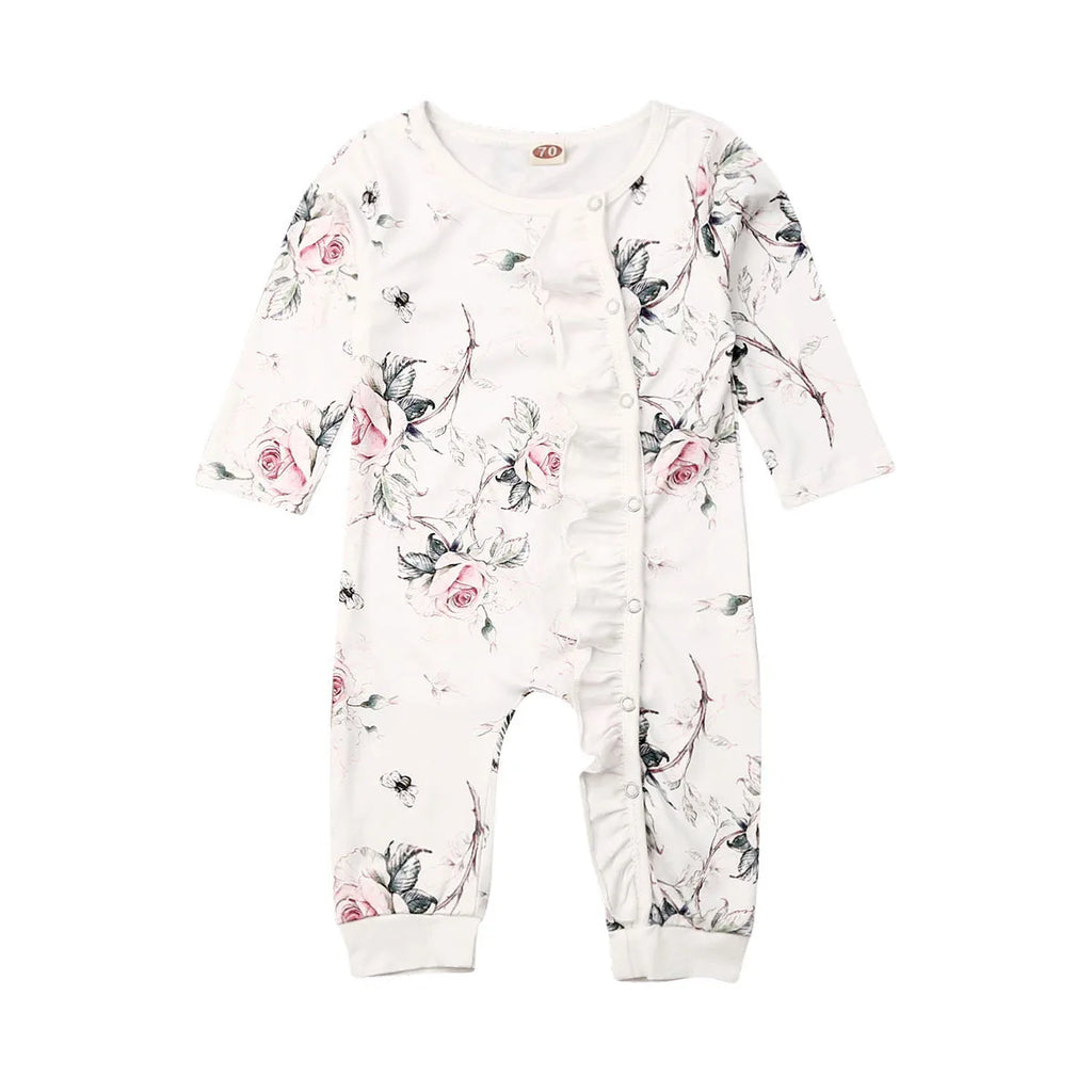 Lioraitiin 0-24M Newborn Baby Girl Cotton Flower Print Ruffle Romper