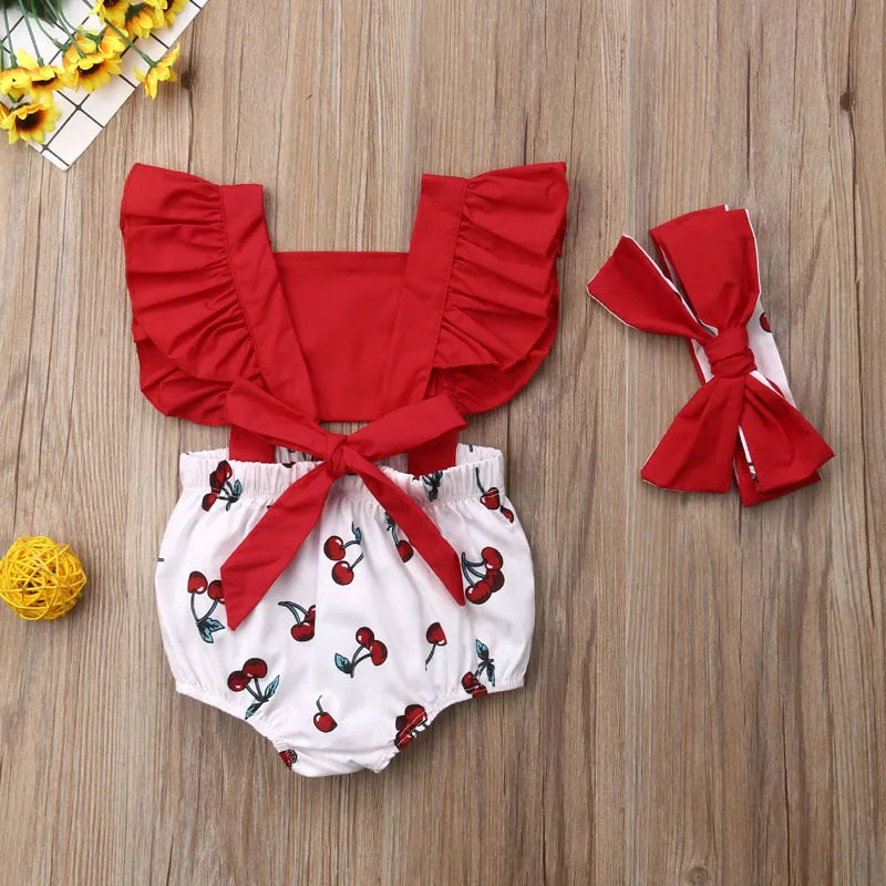 Pudcoco US Stock 2Pcs Newborn Kids Baby Girl Ruffle Romper Print