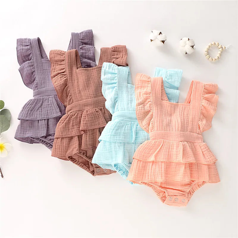 Lioraitiin Hot Baby Newborn Baby Girl Ruffle Hem Cotton Solid Color