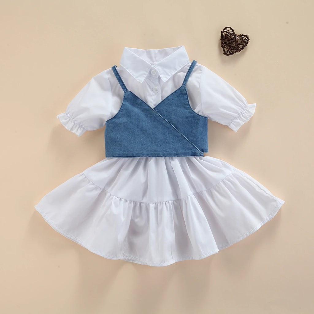 Lioraitiin 1-6Years Toddler Baby Girl Short Sleeve Dress Denim Vest