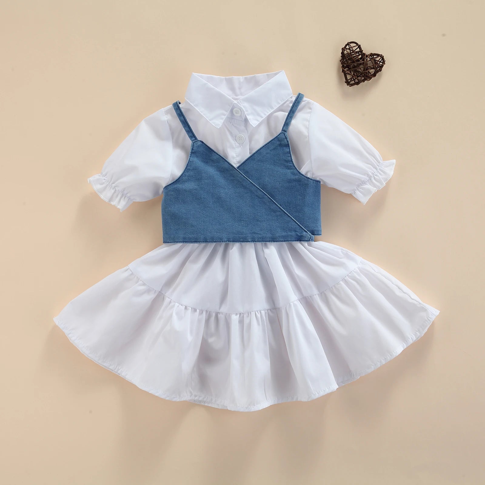 Lioraitiin 1-6Years Toddler Baby Girl Short Sleeve Dress Denim Vest