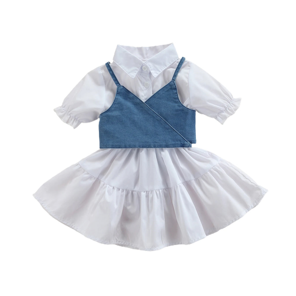 Lioraitiin 1-6Years Toddler Baby Girl Short Sleeve Dress Denim Vest