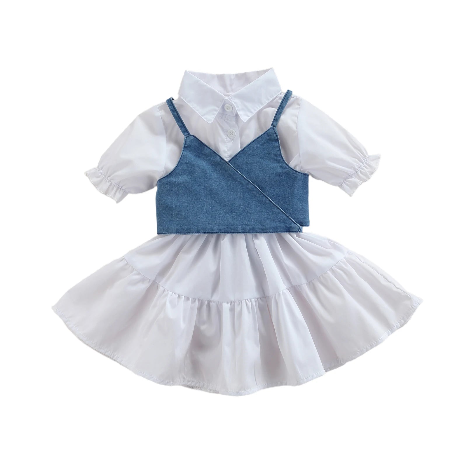 Lioraitiin 1-6Years Toddler Baby Girl Short Sleeve Dress Denim Vest
