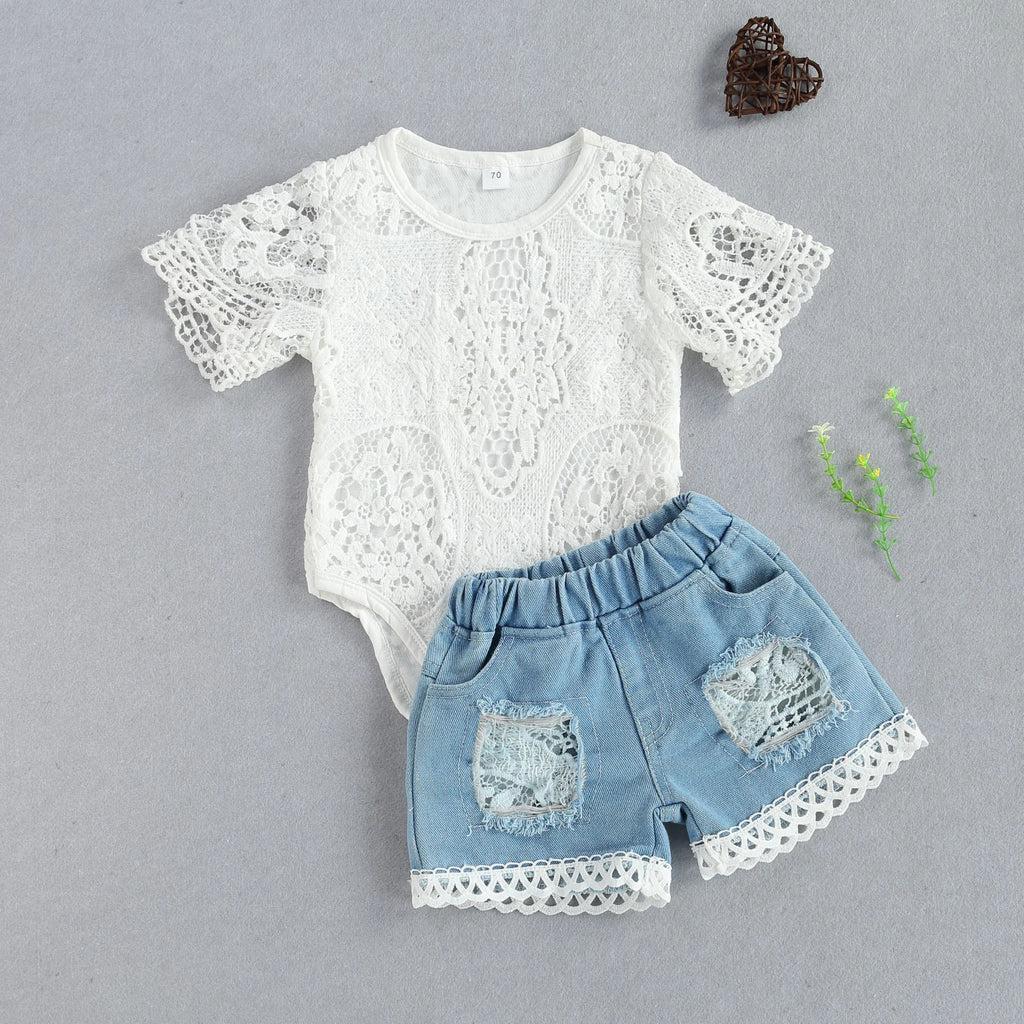 lioraitiin New 0-24M Baby Girls Long Sleeve Lace Romper Suit Triangle