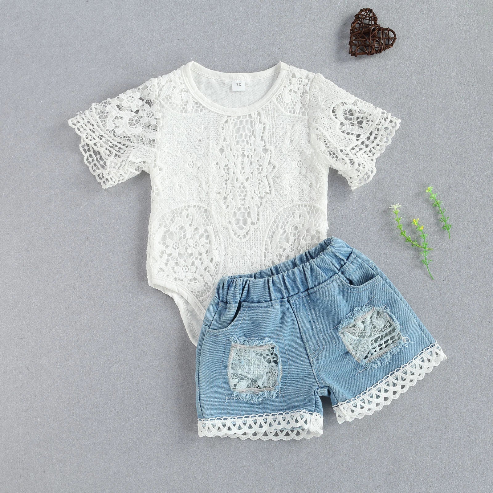 lioraitiin New 0-24M Baby Girls Long Sleeve Lace Romper Suit Triangle
