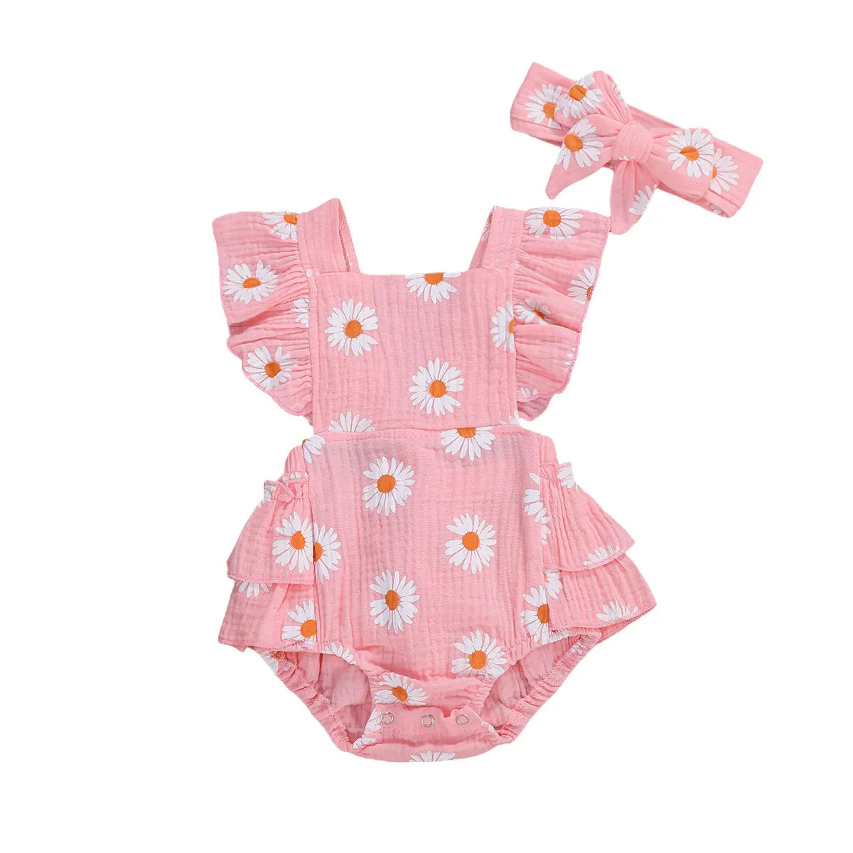 lioraitiin 0-24M 2Pcs Newborn Baby Girl Daisy Printed Romper Off