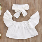 US Stock Fashion Toddler Girls Kids 2-6 Years Set Off Shoulder Tops