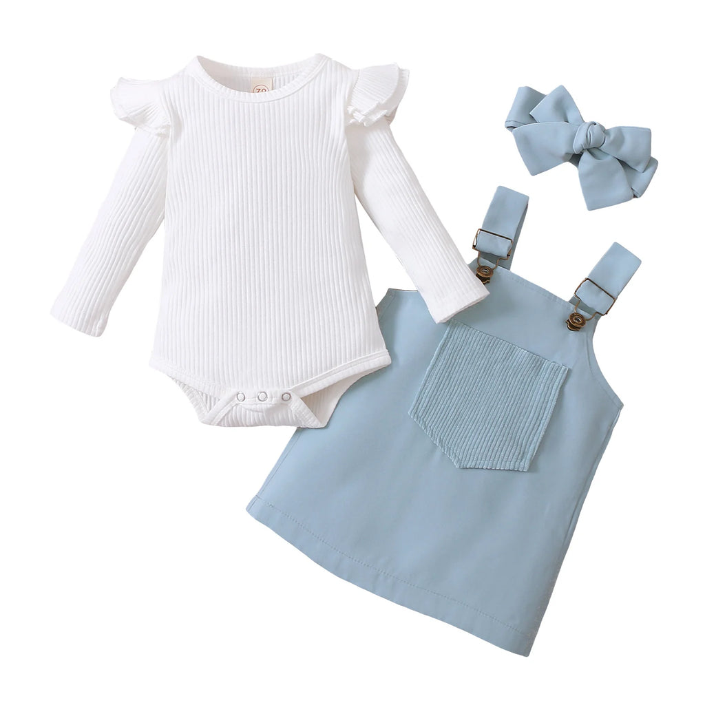 Lioraitiin 0-18M Infant Baby Girl 2Pcs Long Sleeve Solid Romper Top
