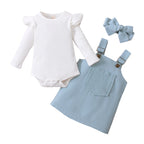 Lioraitiin 0-18M Infant Baby Girl 2Pcs Long Sleeve Solid Romper Top