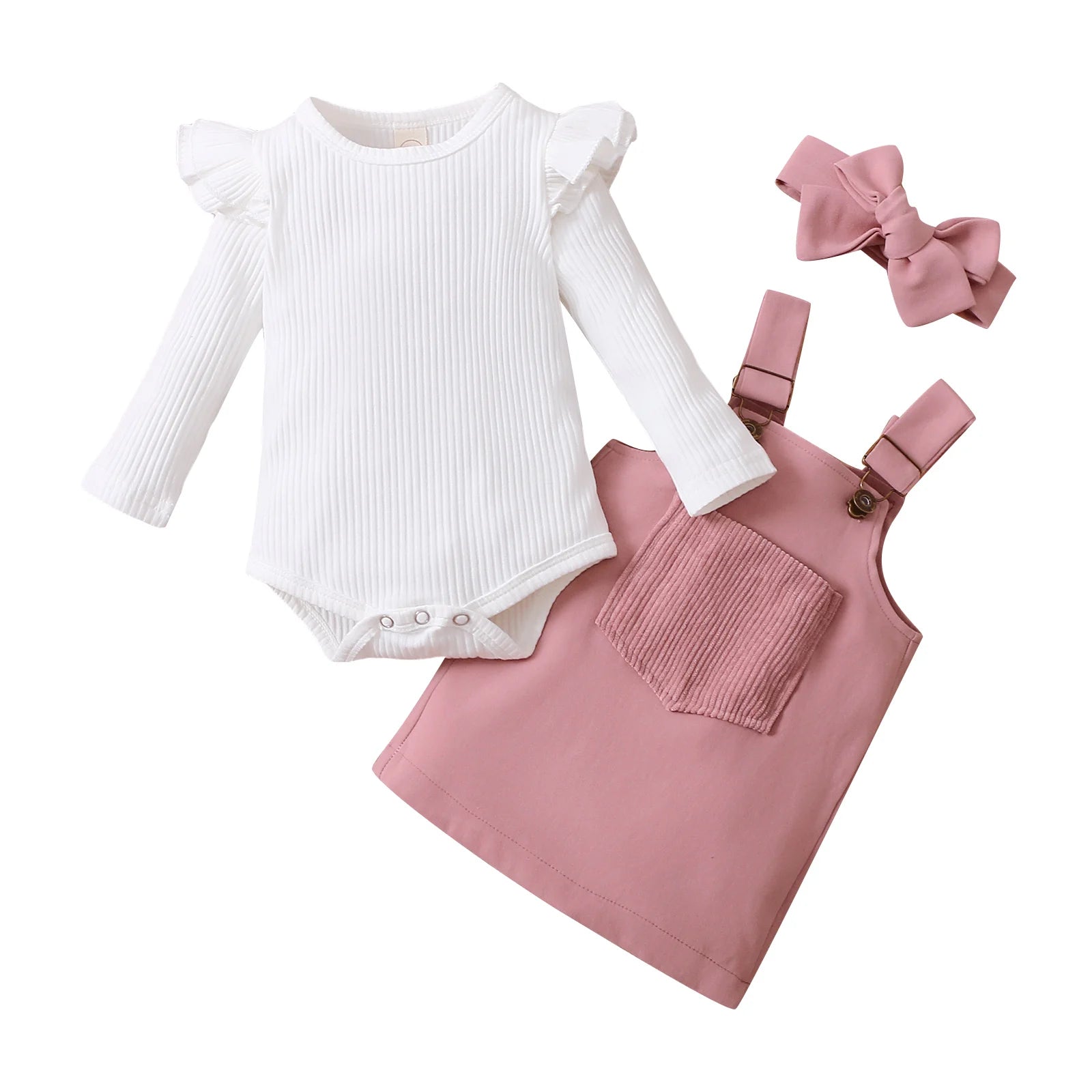 Lioraitiin 0-18M Infant Baby Girl 2Pcs Long Sleeve Solid Romper Top