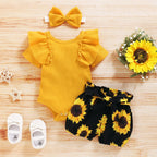 Lioraitiin 0-24M Newborn Infant Baby Girl Set Short Sleeve Yellow