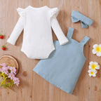 Lioraitiin 0-18M Infant Baby Girl 2Pcs Long Sleeve Solid Romper Top