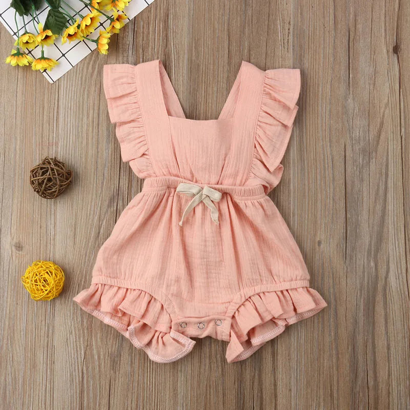 Pudcoco US Stock New Newborn Baby Girl Ruffle Solid Color Romper