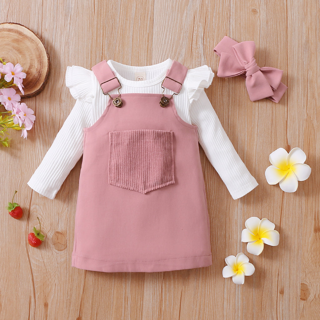 Lioraitiin 0-18M Infant Baby Girl 2Pcs Long Sleeve Solid Romper Top