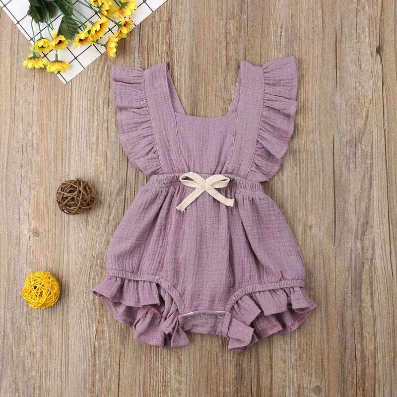 Pudcoco US Stock New Newborn Baby Girl Ruffle Solid Color Romper