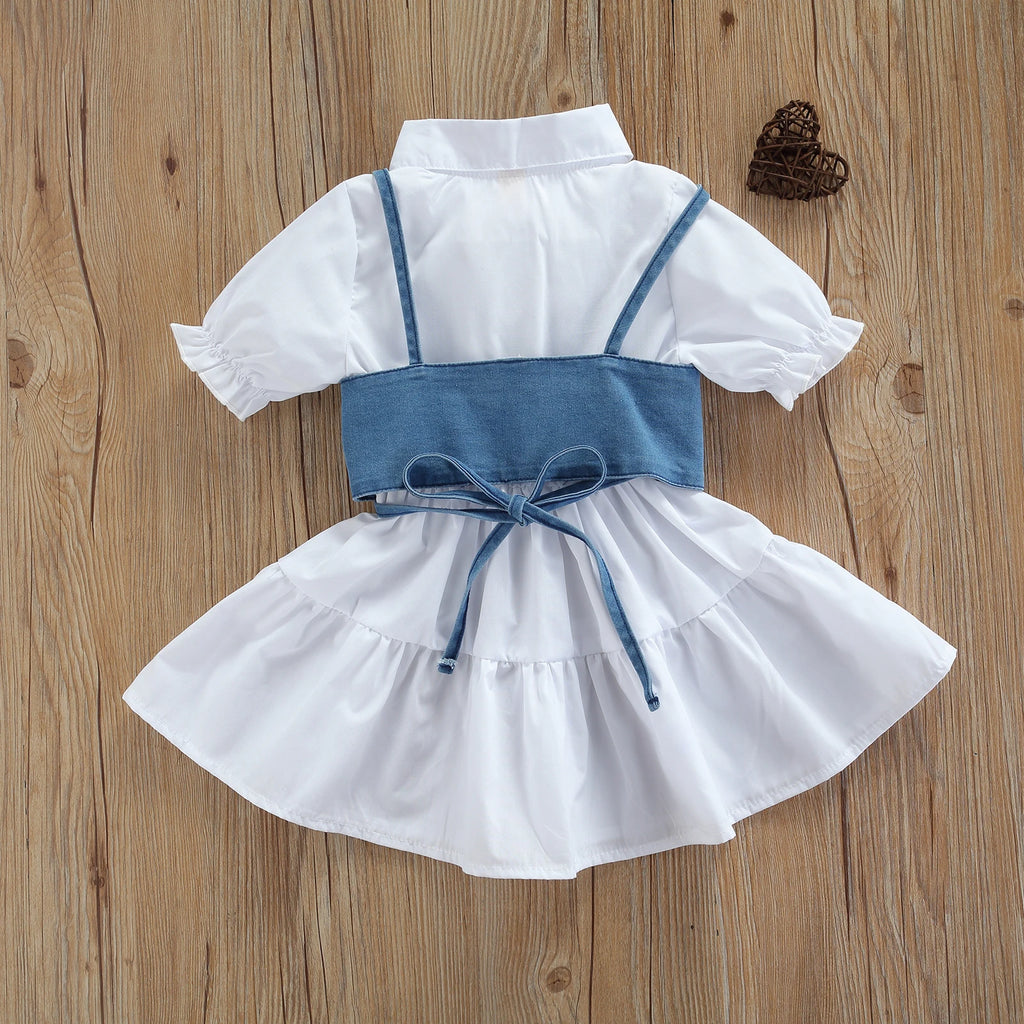 Lioraitiin 1-6Years Toddler Baby Girl Short Sleeve Dress Denim Vest
