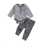 lioraitiin 2 Pcs Baby Boy Girl Suit Round Neck Long Sleeve Stripe
