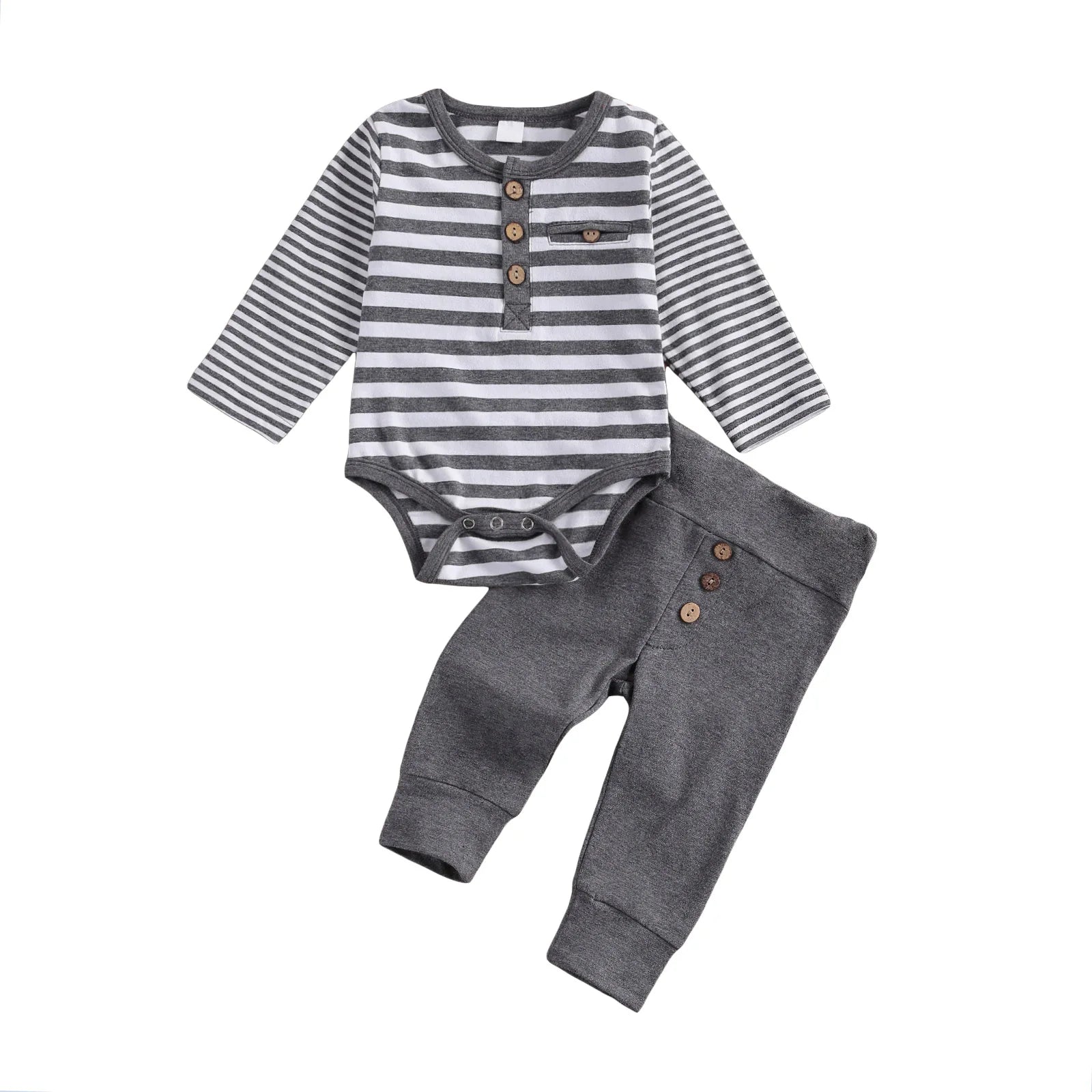 lioraitiin 2 Pcs Baby Boy Girl Suit Round Neck Long Sleeve Stripe