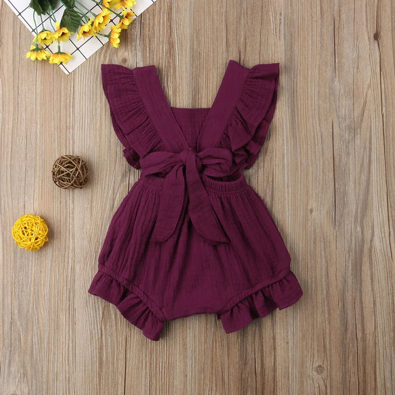 Pudcoco US Stock New Newborn Baby Girl Ruffle Solid Color Romper
