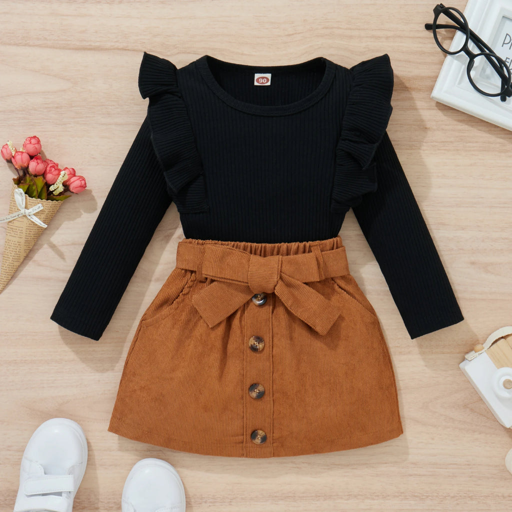 Lioraitiin 0-4Years Toddler Baby Girl 2Pcs Set Long Sleeve Solid