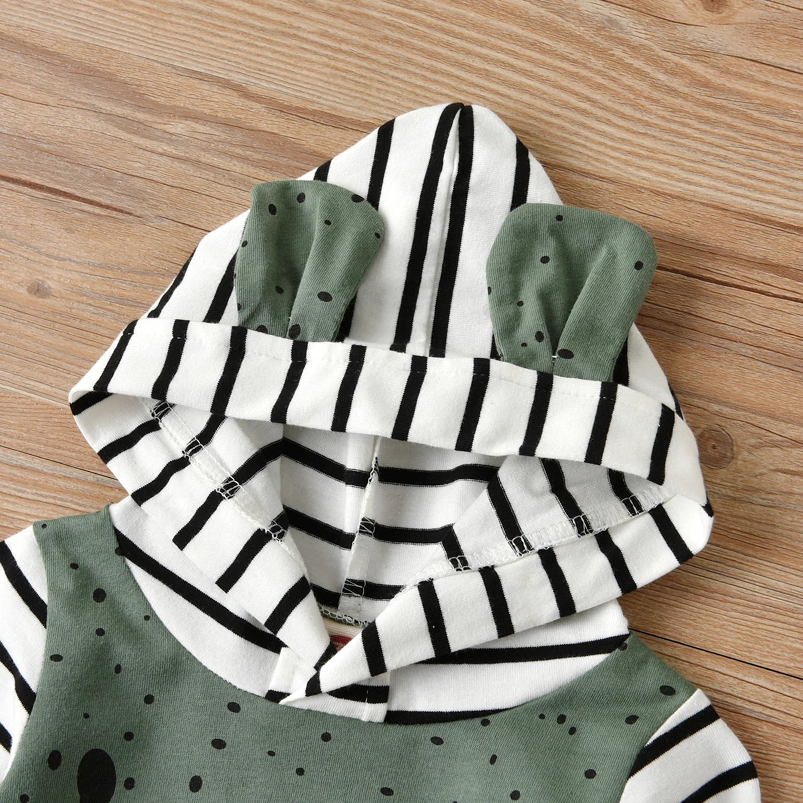 Lioraitiin 0-24M Baby Boy Girl Cartoon Rompers Dots Stripe Hooded