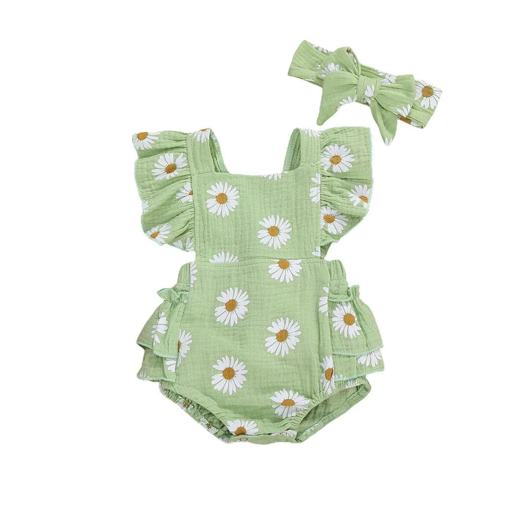 lioraitiin 0-24M 2Pcs Newborn Baby Girl Daisy Printed Romper Off
