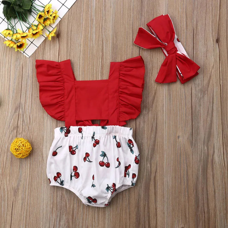 Pudcoco US Stock 2Pcs Newborn Kids Baby Girl Ruffle Romper Print