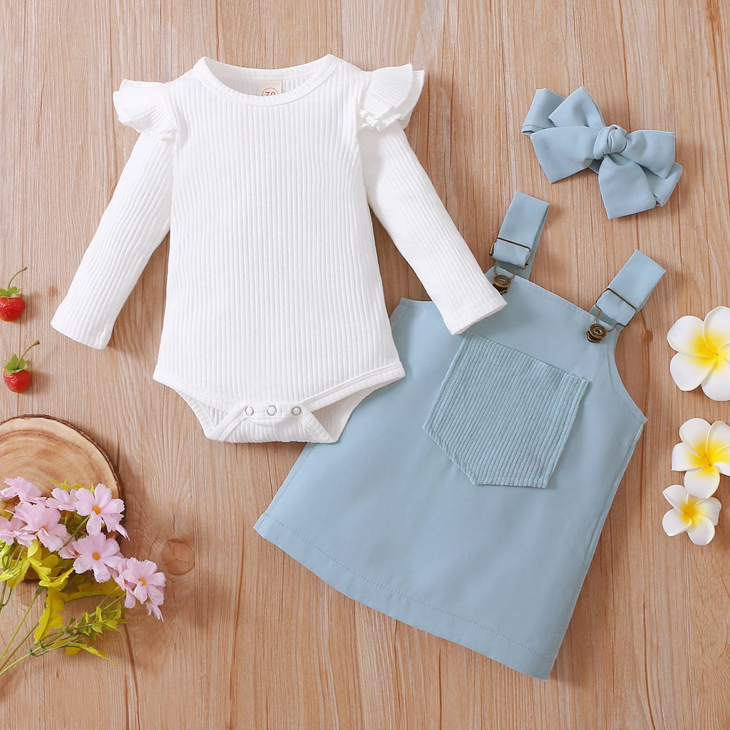 Lioraitiin 0-18M Infant Baby Girl 2Pcs Long Sleeve Solid Romper Top