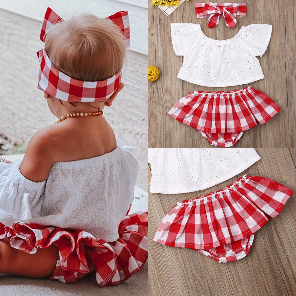 Lioraitiin 3Pcs Set 0-24M Newborn Baby Girl Cute Off Shoulder Lace