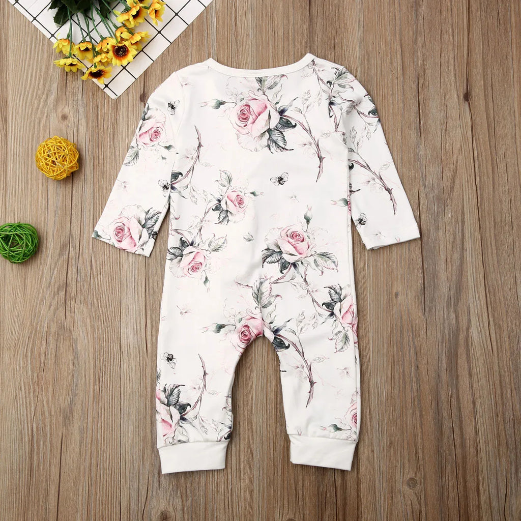 Lioraitiin 0-24M Newborn Baby Girl Cotton Flower Print Ruffle Romper