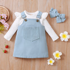 Lioraitiin 0-18M Infant Baby Girl 2Pcs Long Sleeve Solid Romper Top