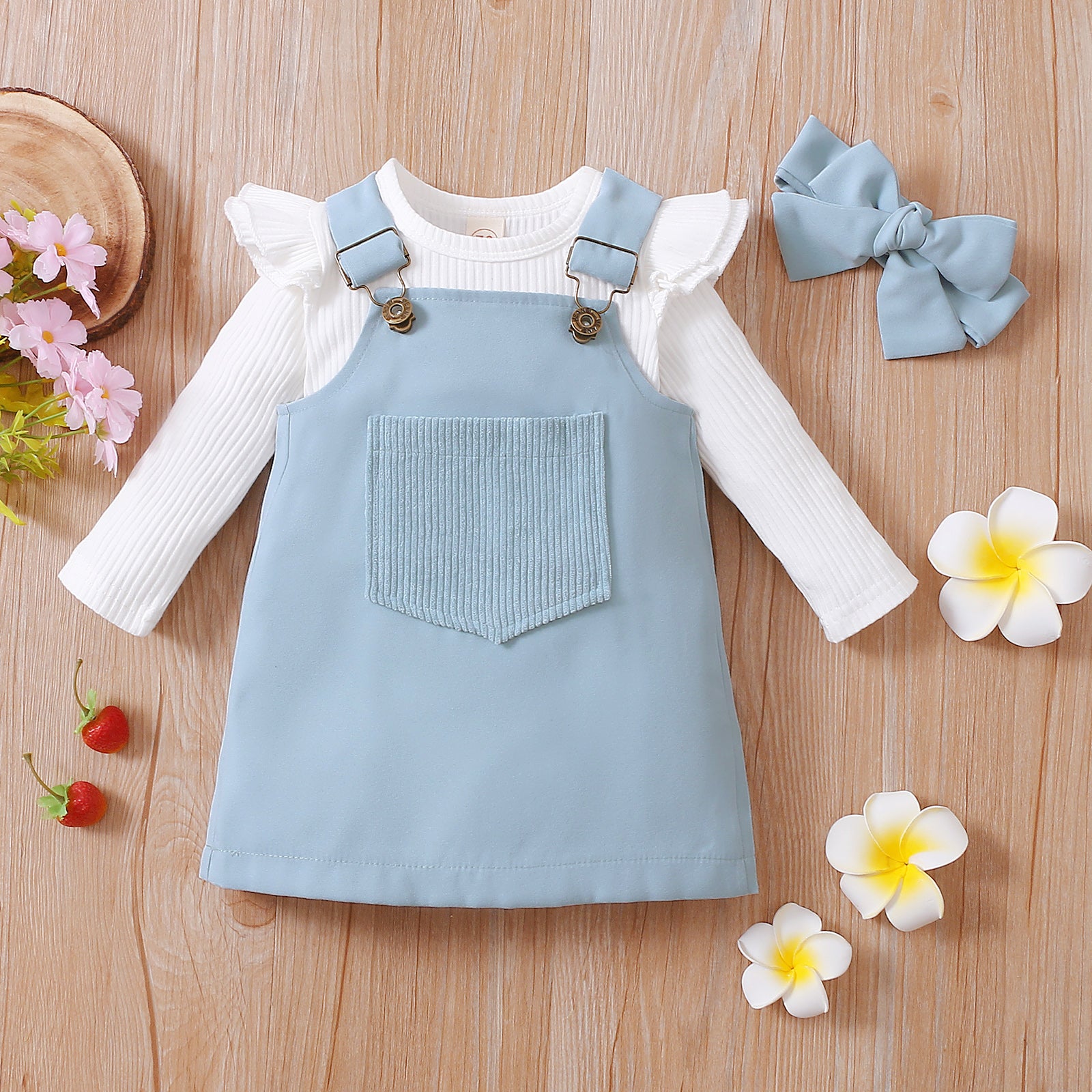 Lioraitiin 0-18M Infant Baby Girl 2Pcs Long Sleeve Solid Romper Top