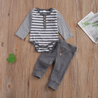 lioraitiin 2 Pcs Baby Boy Girl Suit Round Neck Long Sleeve Stripe