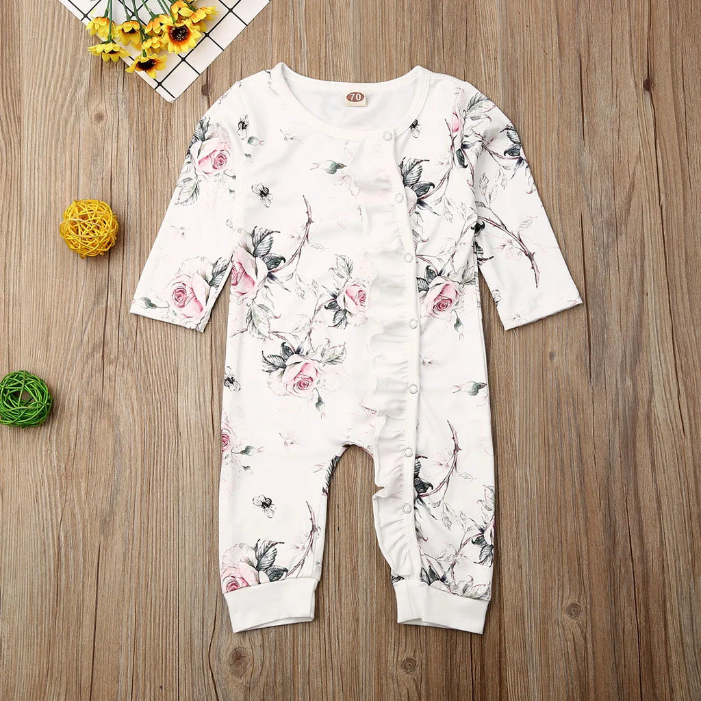 Lioraitiin 0-24M Newborn Baby Girl Cotton Flower Print Ruffle Romper