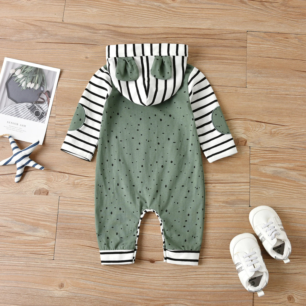 Lioraitiin 0-24M Baby Boy Girl Cartoon Rompers Dots Stripe Hooded