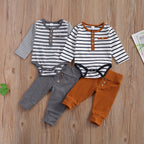 lioraitiin 2 Pcs Baby Boy Girl Suit Round Neck Long Sleeve Stripe