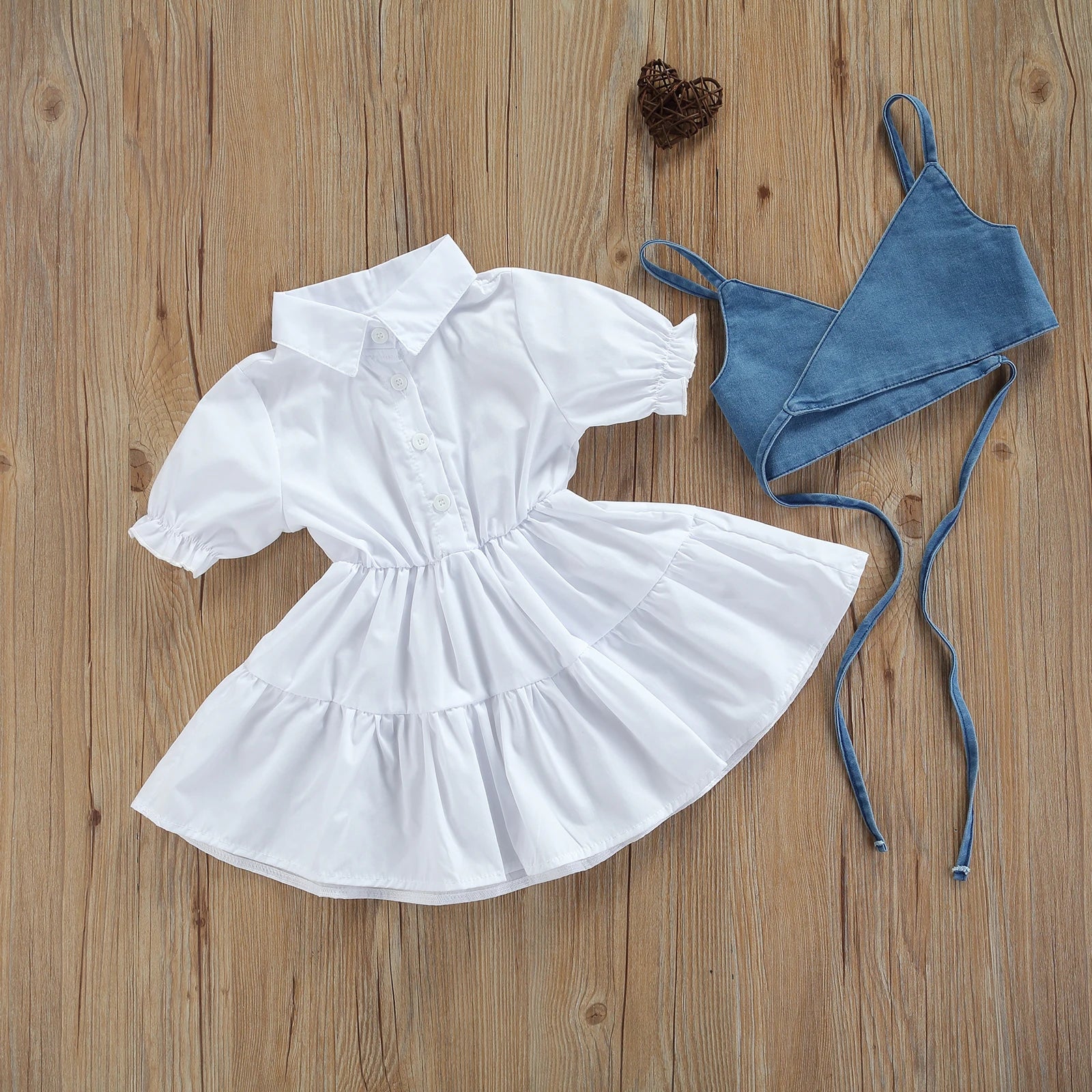 Lioraitiin 1-6Years Toddler Baby Girl Short Sleeve Dress Denim Vest