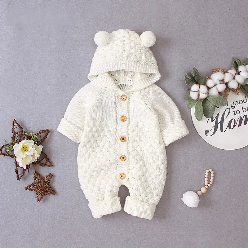 Pudcoco US Stock Baby Warm Rompers Knitting Cotton Soft Hooded 3D