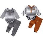 lioraitiin 2 Pcs Baby Boy Girl Suit Round Neck Long Sleeve Stripe