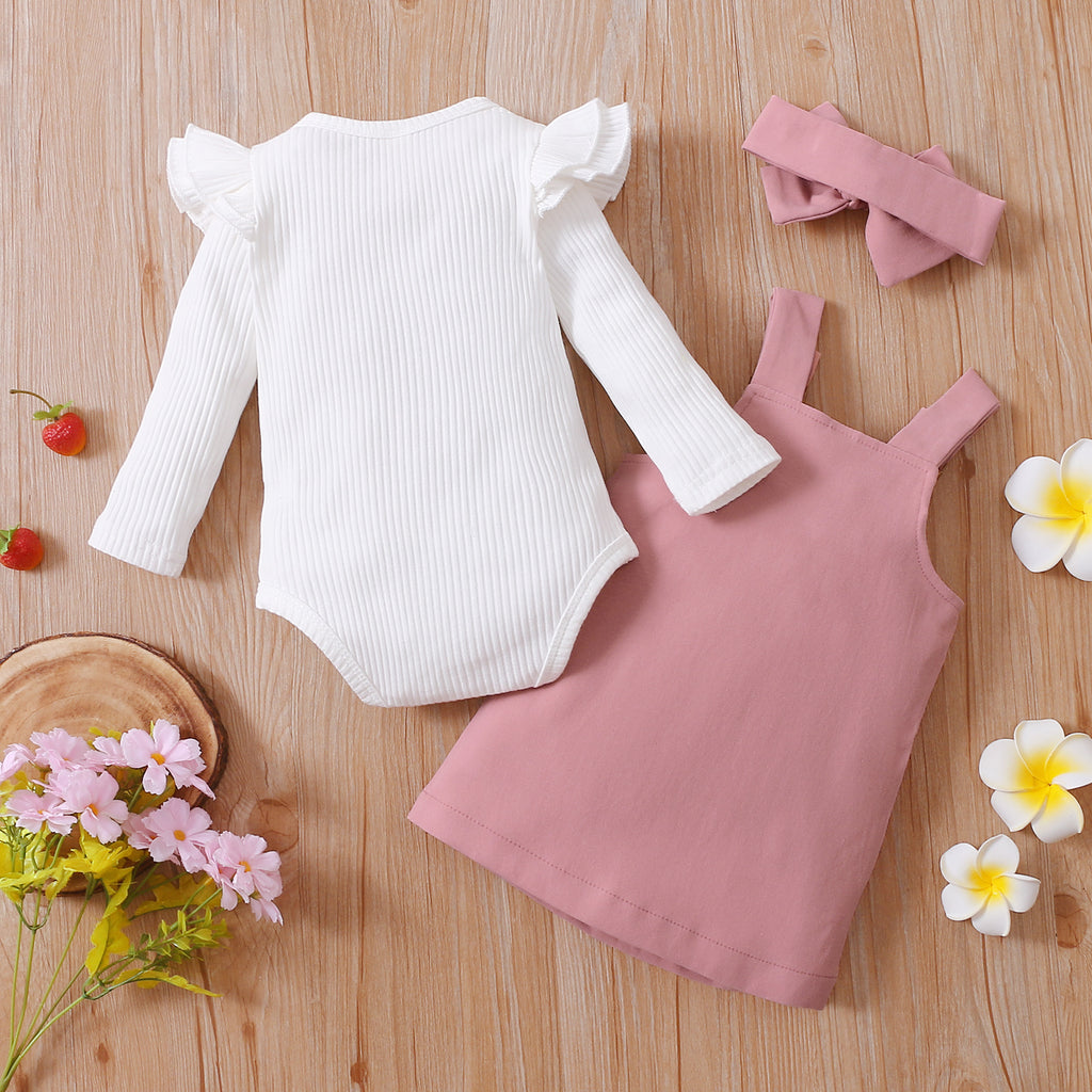 Lioraitiin 0-18M Infant Baby Girl 2Pcs Long Sleeve Solid Romper Top