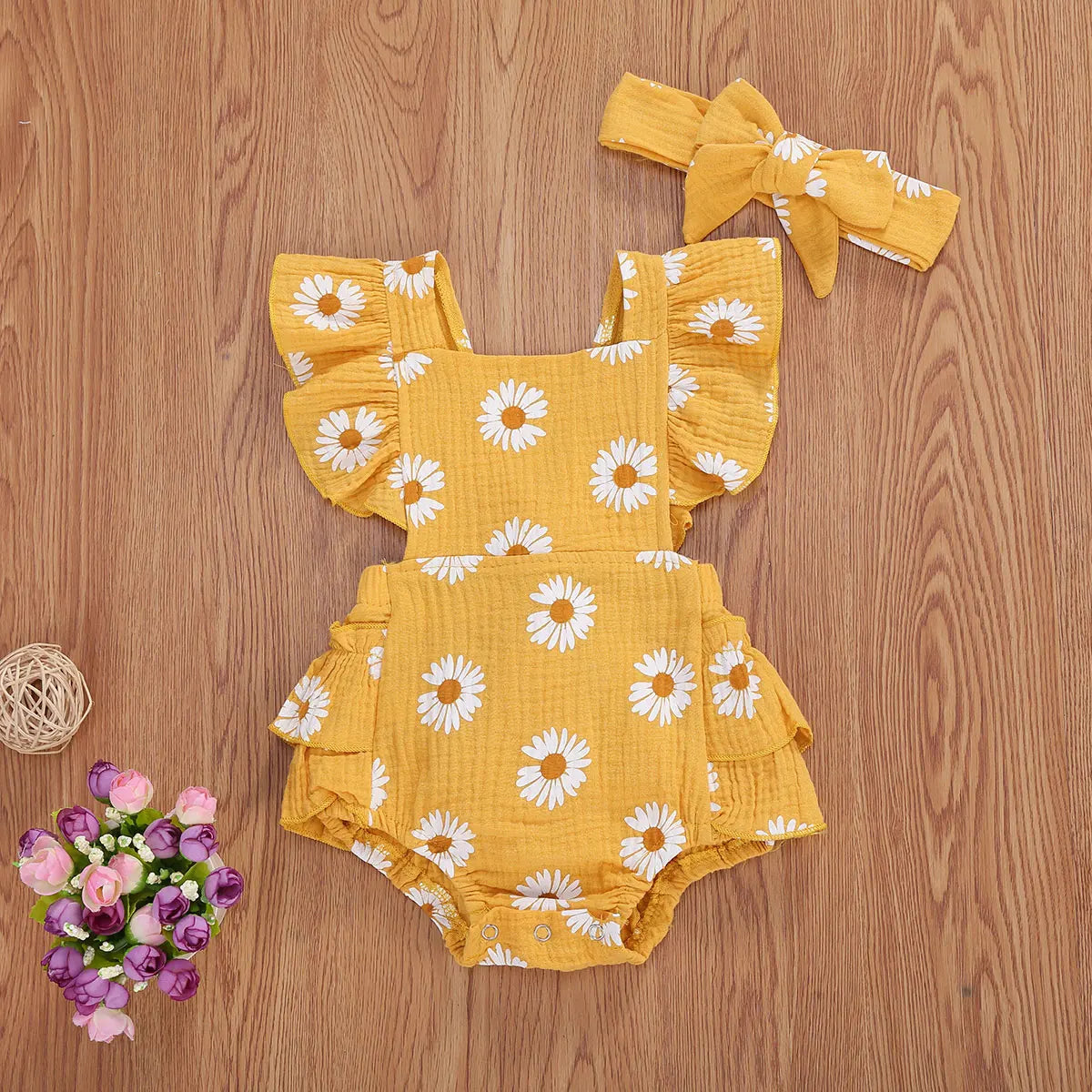 lioraitiin 0-24M 2Pcs Newborn Baby Girl Daisy Printed Romper Off