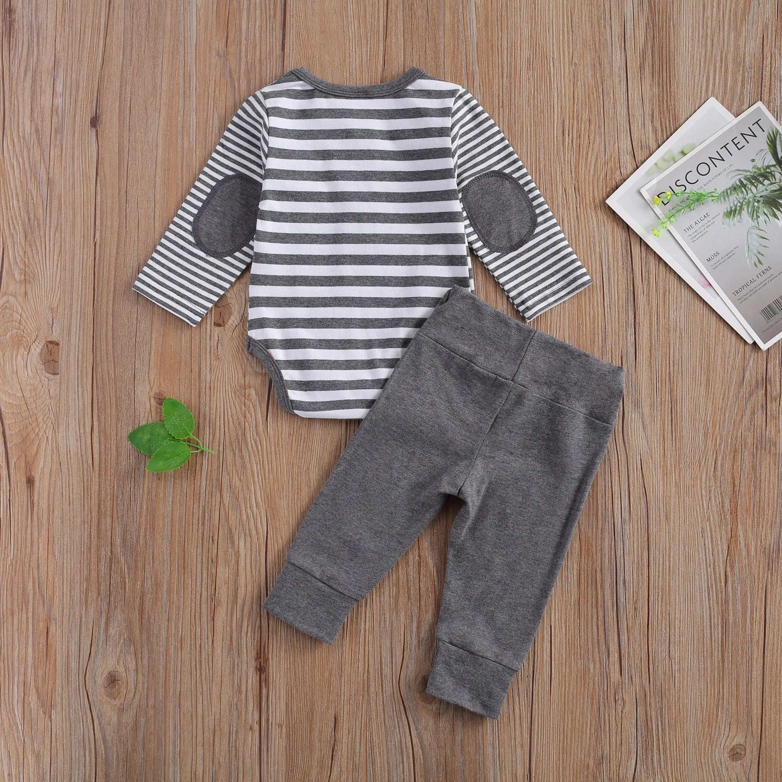 lioraitiin 2 Pcs Baby Boy Girl Suit Round Neck Long Sleeve Stripe