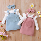 Lioraitiin 0-18M Infant Baby Girl 2Pcs Long Sleeve Solid Romper Top