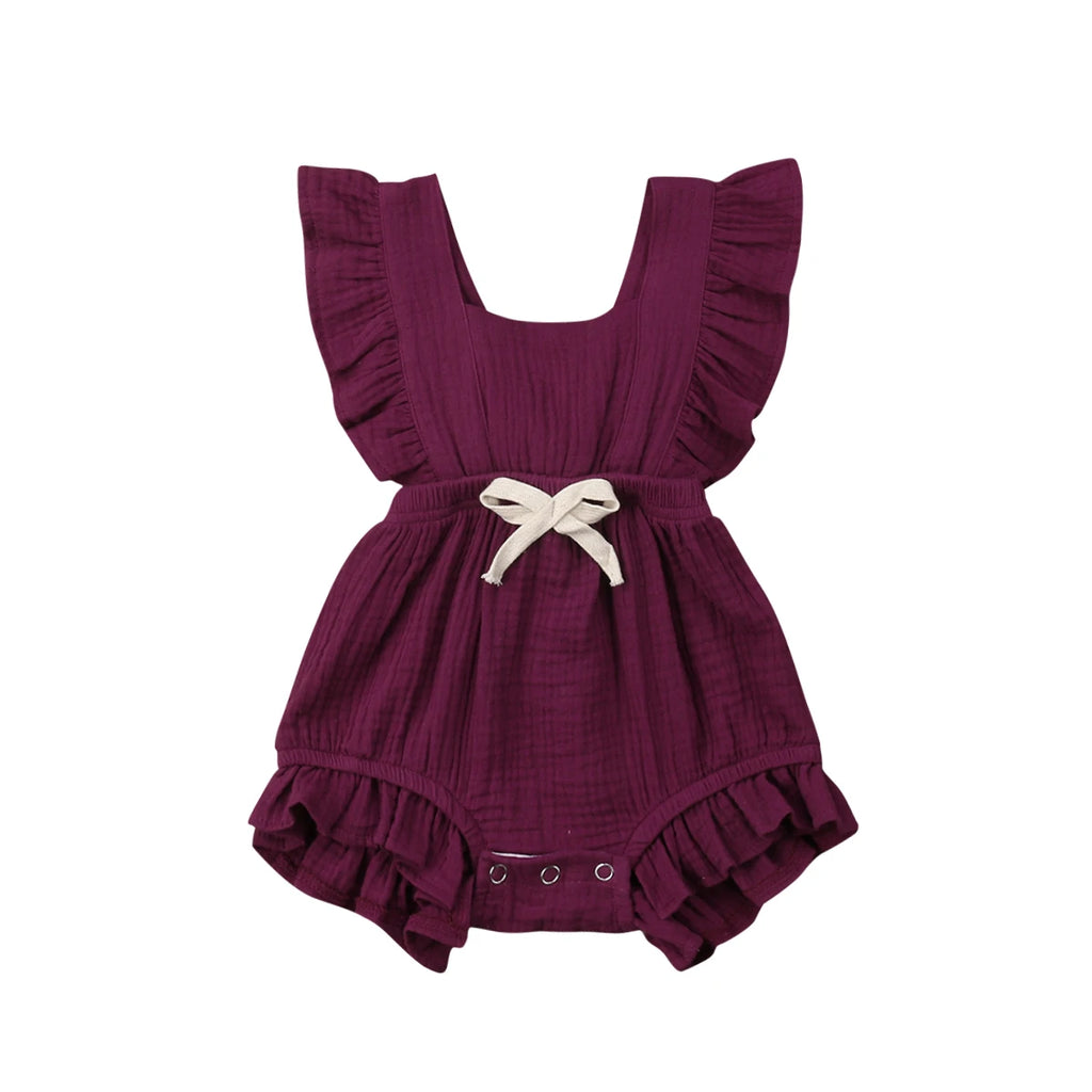 Pudcoco US Stock New Newborn Baby Girl Ruffle Solid Color Romper