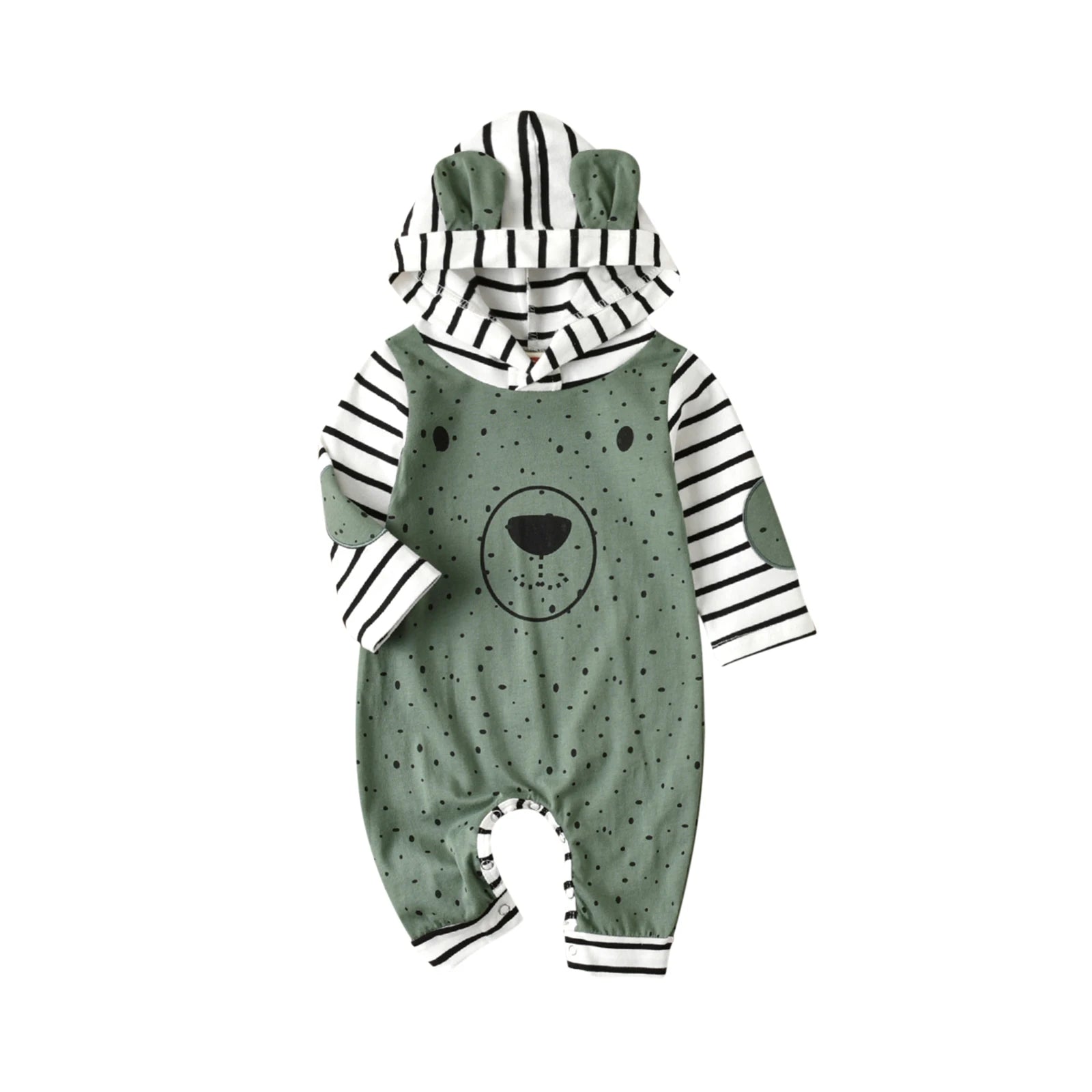 Lioraitiin 0-24M Baby Boy Girl Cartoon Rompers Dots Stripe Hooded