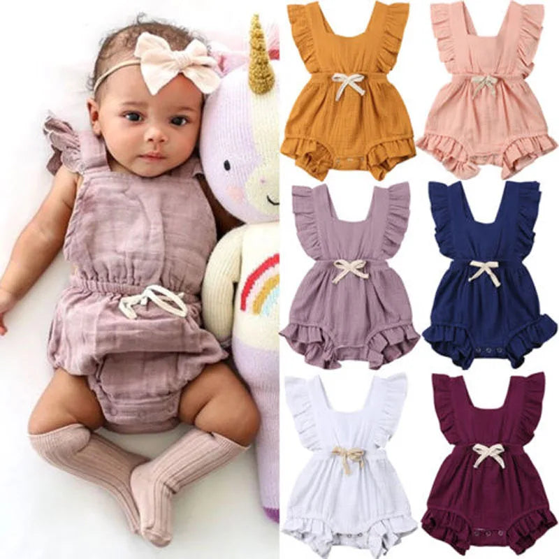 Pudcoco US Stock New Newborn Baby Girl Ruffle Solid Color Romper