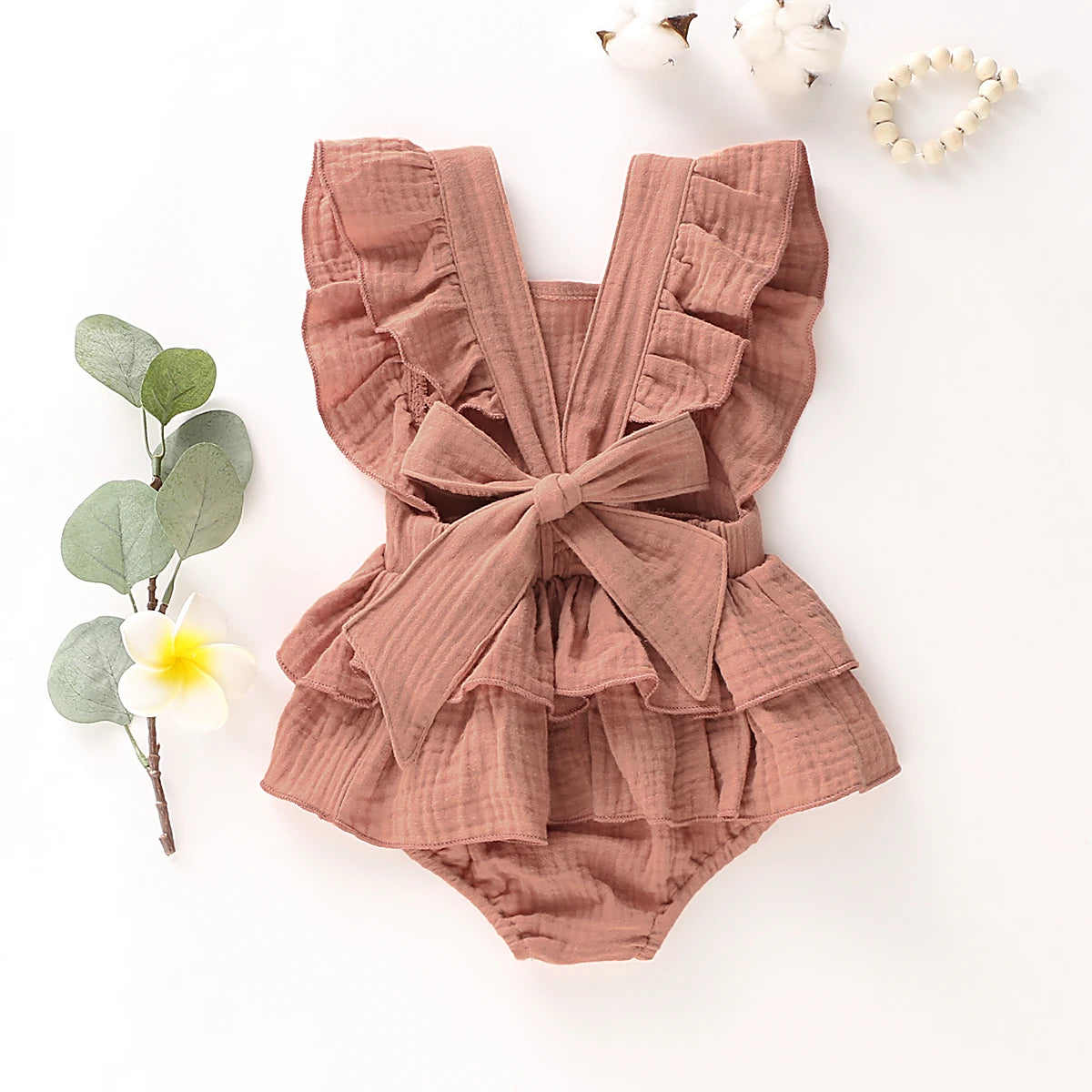 Lioraitiin Hot Baby Newborn Baby Girl Ruffle Hem Cotton Solid Color